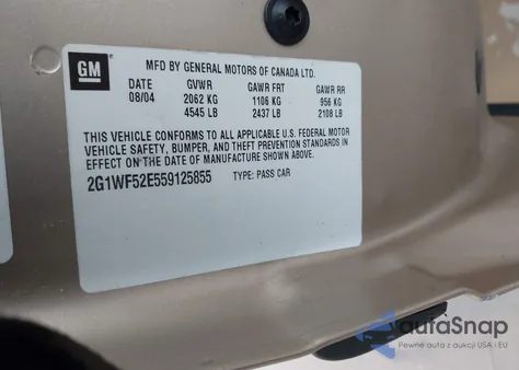 2005 Chevrolet Impala z USA, uszkodzony, nr VIN 2G1WF52E559125855